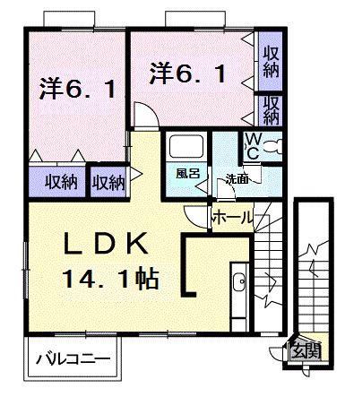 ラフィーネ堀ノ内(2LDK/2階)の間取り写真
