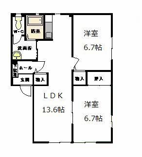 アヴェニール・アージュA棟(2LDK/1階)の間取り写真