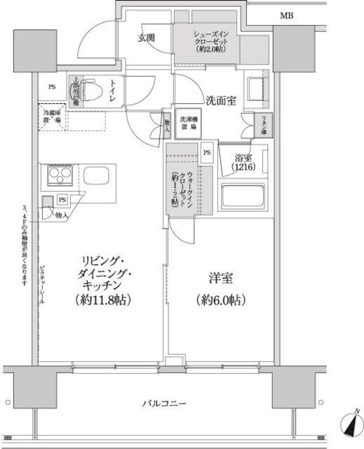 パークハビオ渋谷本町レジデンス(1LDK/12階)の間取り写真