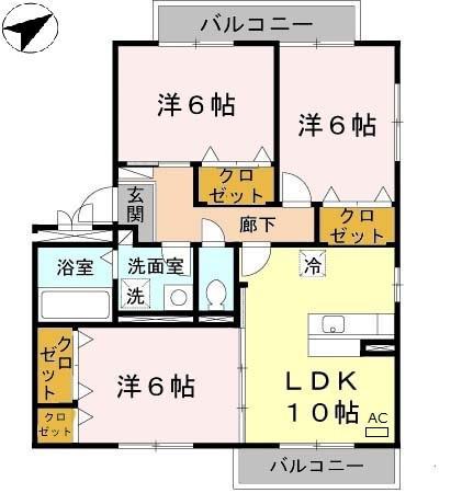 クレールE(3LDK/3階)の間取り写真