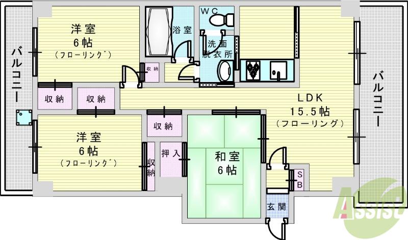 吹田メゾン・ド土井(3LDK/1階)の間取り写真