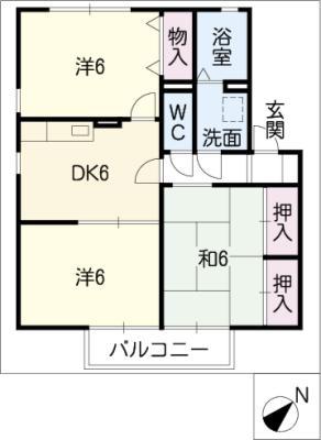 ラ・ティーナA棟(3DK/2階)の間取り写真