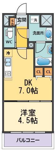 プレジオ西宮(1DK/7階)の間取り写真