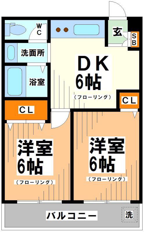 エレガンス仙川 定期物件(2DK/3階)の間取り写真