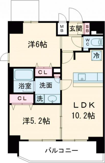 プレサンス神戸元町(2LDK/13階)の間取り写真