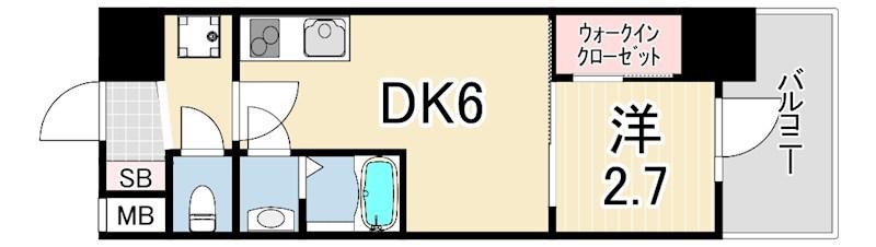 セレニテ西元町アリエ(1DK/6階)の間取り写真
