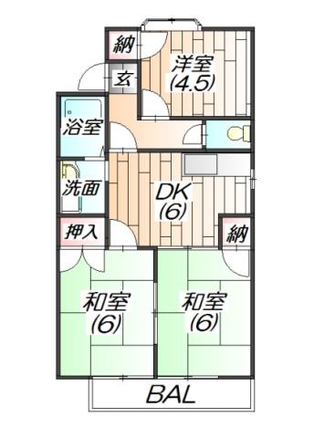 パークヒルズ三輪(3DK/2階)の間取り写真