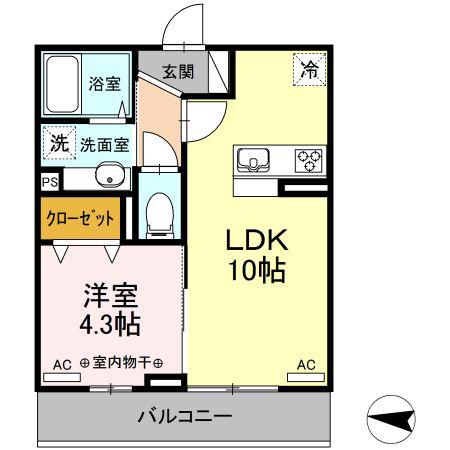 D-ROOM木町通(1LDK/3階)の間取り写真