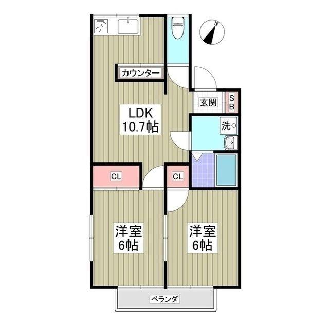 リブレス桐生堤町A(2DK/2階)の間取り写真