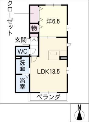 鳥澄グリーンヒルズ C棟(1LDK/1階)の間取り写真