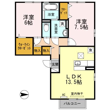 シャルル II(2LDK/1階)の間取り写真