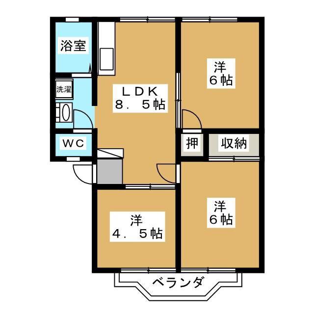 ブロケードB棟(3LDK/2階)の間取り写真