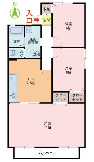 セジュールアムス5西棟(3DK/2階)の間取り写真
