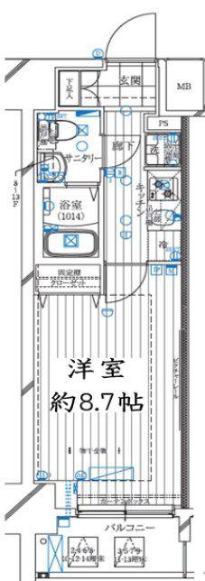 レガリス亀戸(1K/13階)の間取り写真