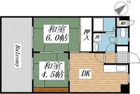 プレアール金田(2DK/5階)の間取り写真