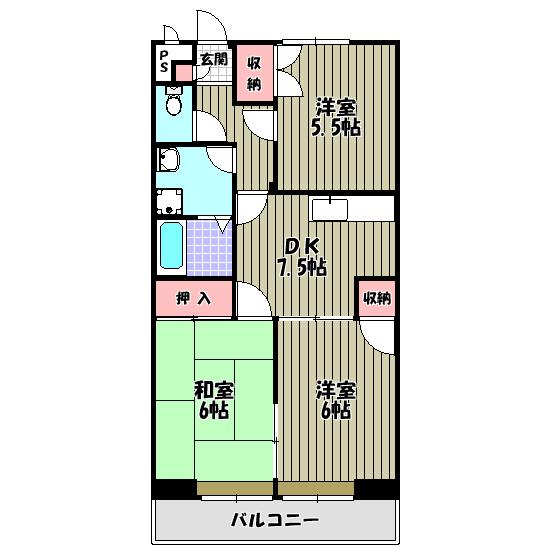 ファミリーハウス須賀(3DK/2階)の間取り写真
