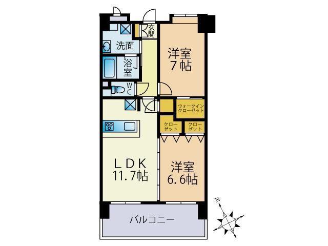 ヘスティア大濠(2LDK/5階)の間取り写真