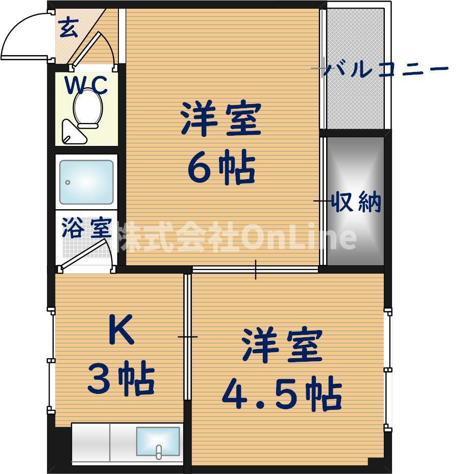 久宝寺コーポラスA(2K/2階)の間取り写真