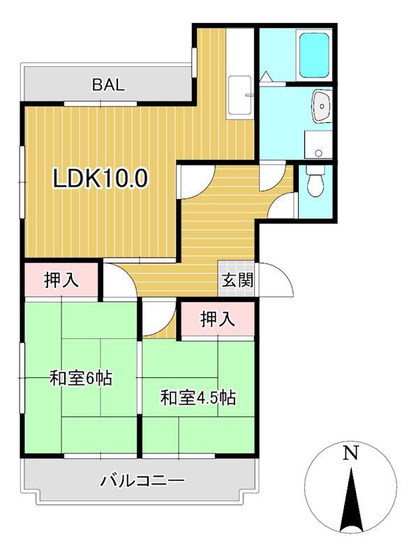 マンション平津(2LDK/3階)の間取り写真