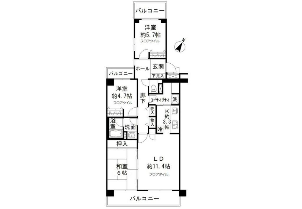 テラス本八幡(3LDK/4階)の間取り写真