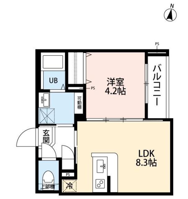 太陽と月の調和 LUNARE元町(1LDK/1階)の間取り写真