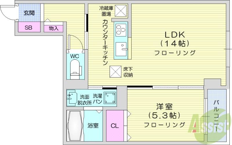 CLASSEUM仙台小田原4(1LDK/1階)の間取り写真