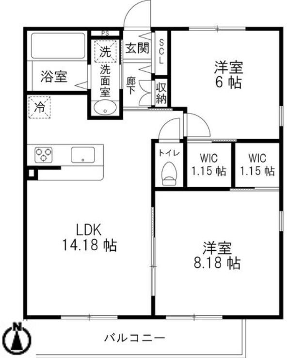 フェリスコート若江北町Ⅰ(2LDK/3階)の間取り写真
