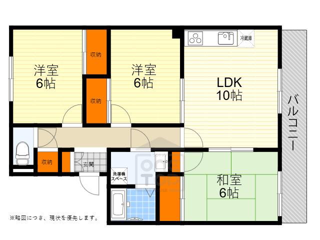 メゾングランドパークA棟(3LDK/2階)の間取り写真
