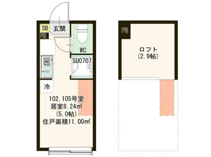 ハーモニーテラス弥生町(ワンルーム/2階)の間取り写真