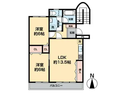 アリュール牧(2LDK/5階)の間取り写真