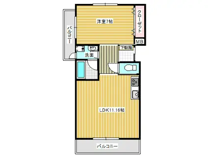 FLOWERアベニュー(1LDK/2階)の間取り写真