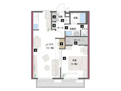 レザヴァールA(1LDK/2階)の間取り写真