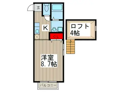 パーク赤井(1K/2階)の間取り写真