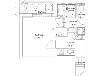東武東上線 東武練馬駅 徒歩12分 5階建 築2年(1K/4階)の間取り写真