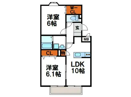 ハイルーラルⅢA(2LDK/1階)の間取り写真