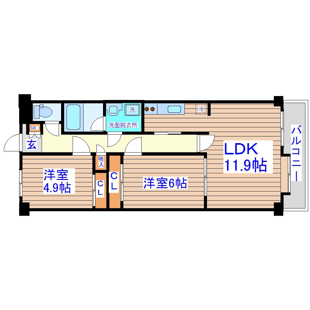 グレンパレスOKINOII(2LDK/3階)の間取り写真