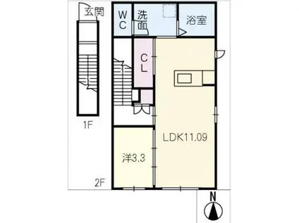 RAMBLE A棟(1LDK/2階)の間取り写真