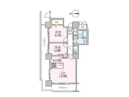 ロイヤルパークスタワー南千住(2LDK/12階)の間取り写真