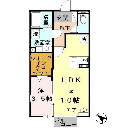 フィオーレ野崎(1LDK/2階)の間取り写真