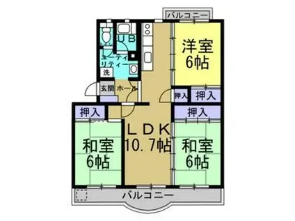 磯部ハイツ(3LDK/1階)の間取り写真