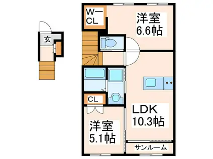 メープルガーデンI(2LDK/1階)の間取り写真