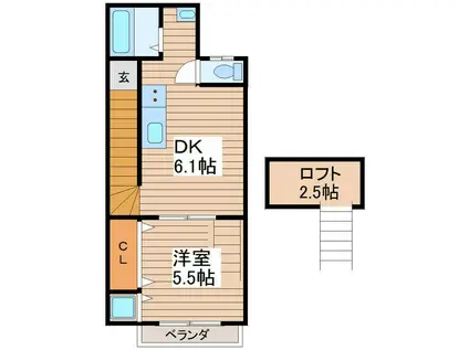 ワコーヴィレッヂ(1DK/2階)の間取り写真