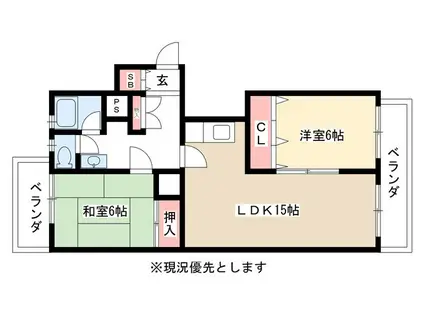 マンション一社(2LDK/4階)の間取り写真
