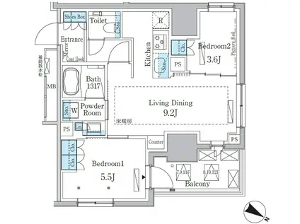 ラテスト白金台(2LDK/10階)の間取り写真