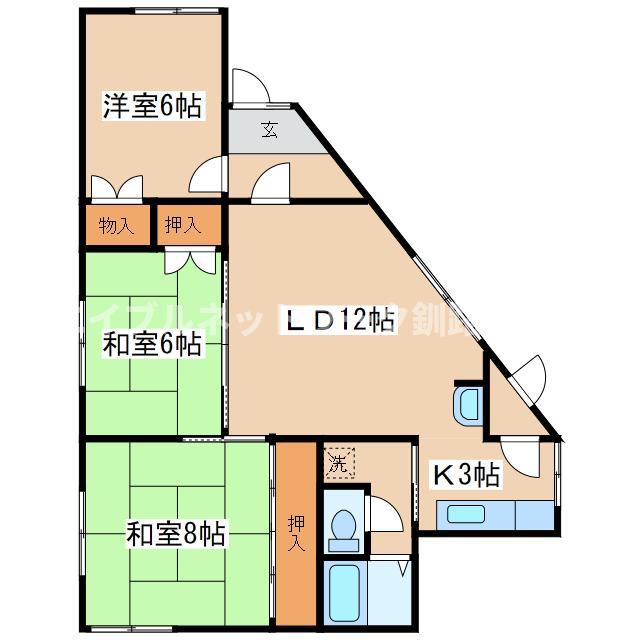 ユーハイツ(3LDK/1階)の間取り写真