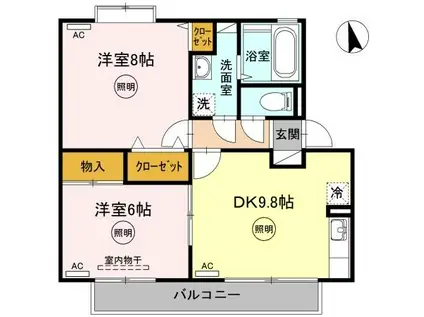 ユイマールガーデンD棟(2DK/2階)の間取り写真