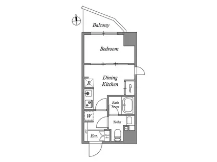 クオリタス門前仲町(1DK/2階)の間取り写真