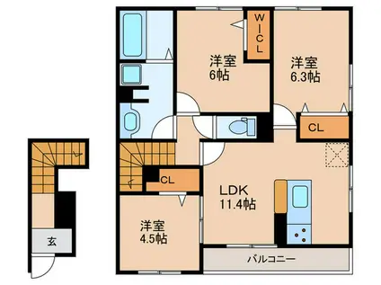 ソレイユ嵯峨野(3LDK/2階)の間取り写真