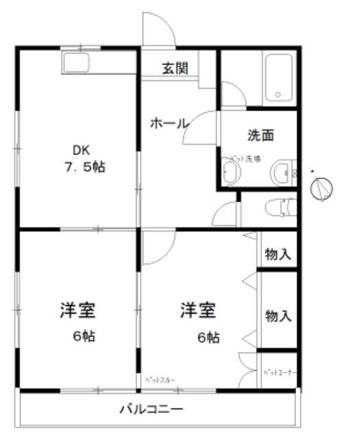 ペットワン早野(2DK/1階)の間取り写真