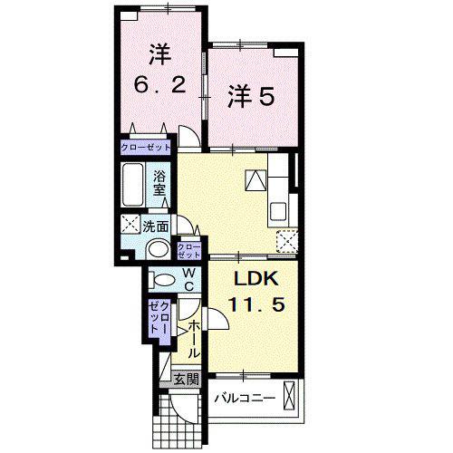 リバーサイドヒルズA(2LDK/1階)の間取り写真